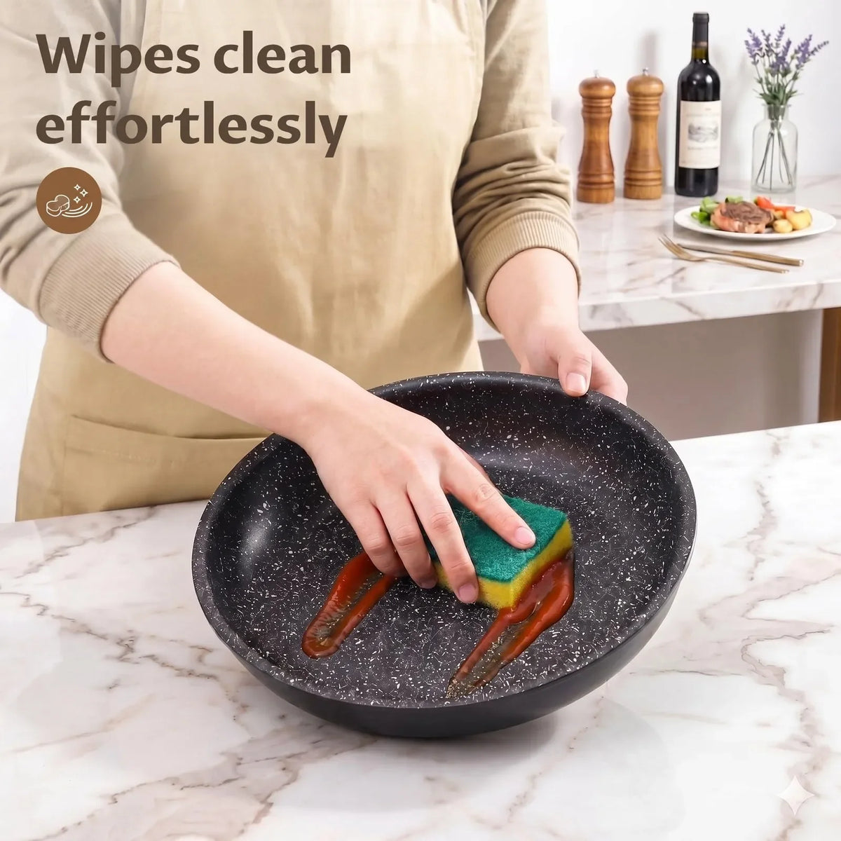 4 Piece Black Non-Stick Frying Pan Set with Detachable Handle – 3 Stackable Pans for All Hobs – Great for Breakfasts, Family Meals & Oven-to-Table