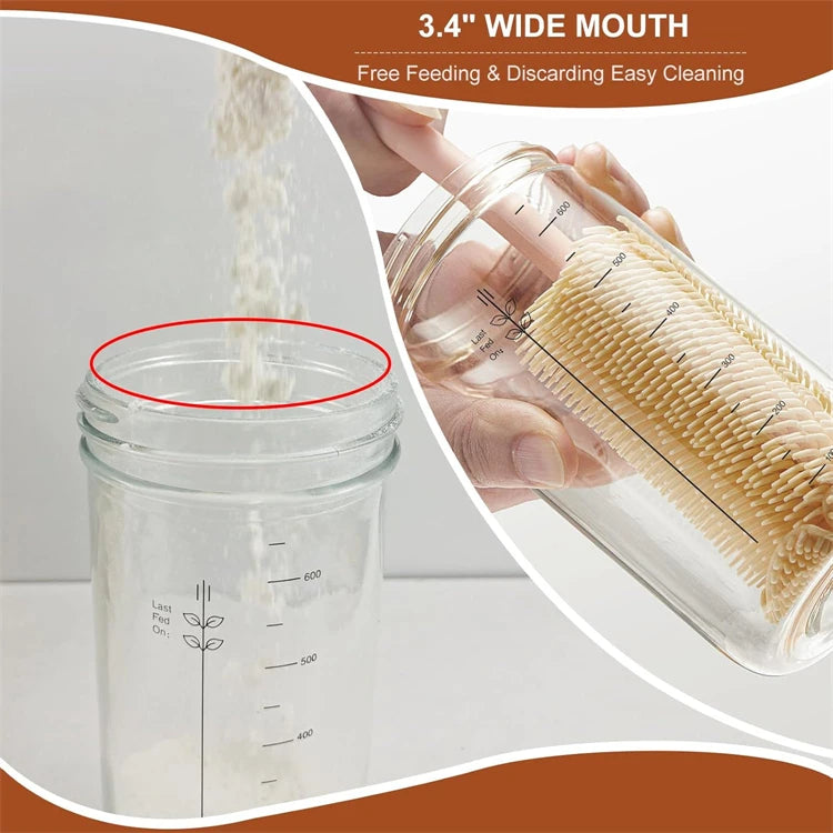 730ml Glass Sourdough Starter Jar Kit – 24oz Fermentation Jar with Date Marked Feeding Band – Great for Homemade Sourdough Bread