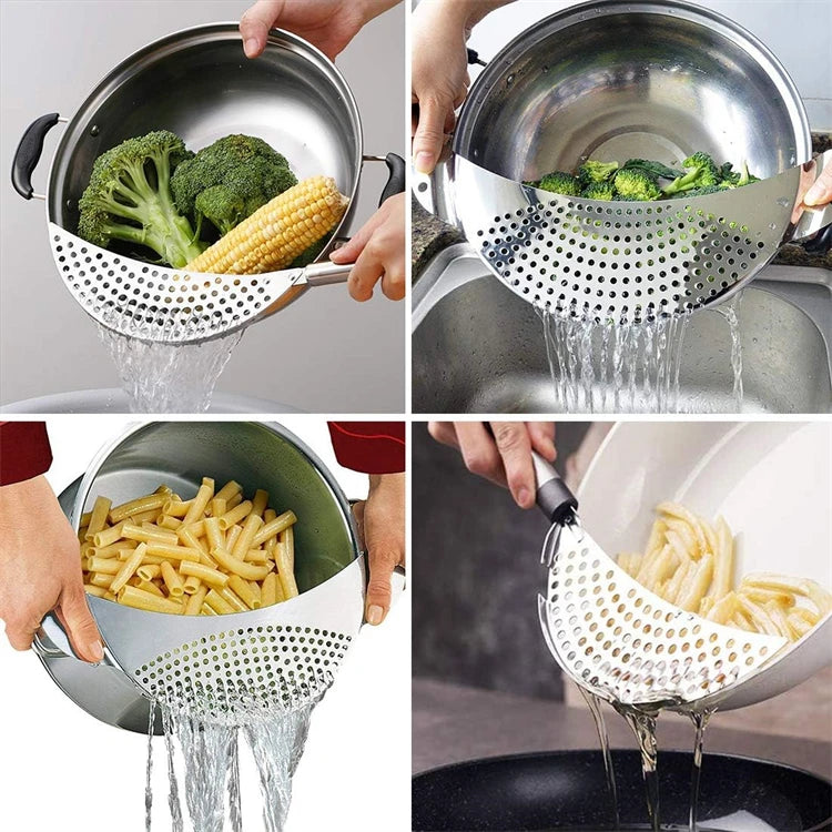 Stainless Steel Pot Strainer with Handle – Pasta Colander Insert & Pan Drainer – Ideal for Draining Pasta & Vegetables from Different Pots