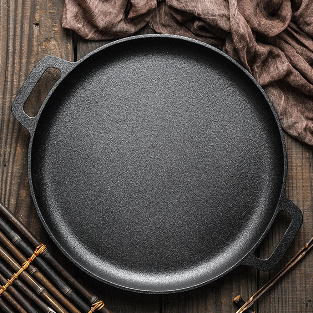 Cast Iron Pizza & Crepe Griddle Pan – Dual-Handle Skillet for Pancakes, BBQ, and Outdoor Cooking. Available Sizes: 30cm and 35cm