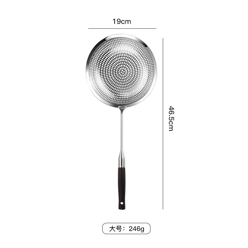 304 Stainless Steel Fine Mesh Kitchen Skimmer Strainer with Non-Slip Anti-Scald Wooden Handle, Great for Deep Frying, Noodles, Dumplings, Pasta & Vegetables, Oil Filtering & Draining, Available in 14cm, 16cm & 19cm Sizes 19cm