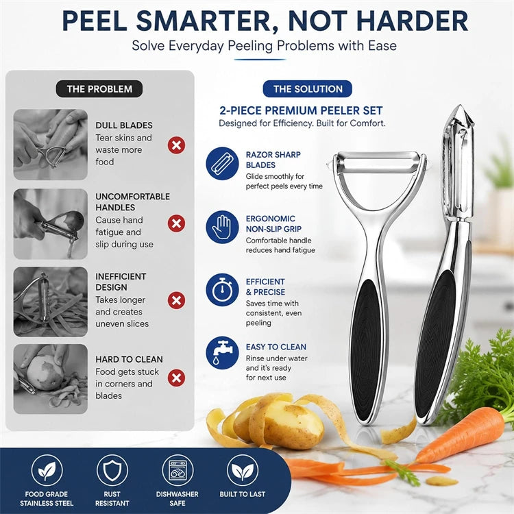 Ultra Sharp Stainless Steel Vegetable Peeler – Zinc Alloy Handle Potato, Carrot & Apple Peeler – Perfect for Fruit & Vegetable Prep – Available in 1 & 2 Pieces