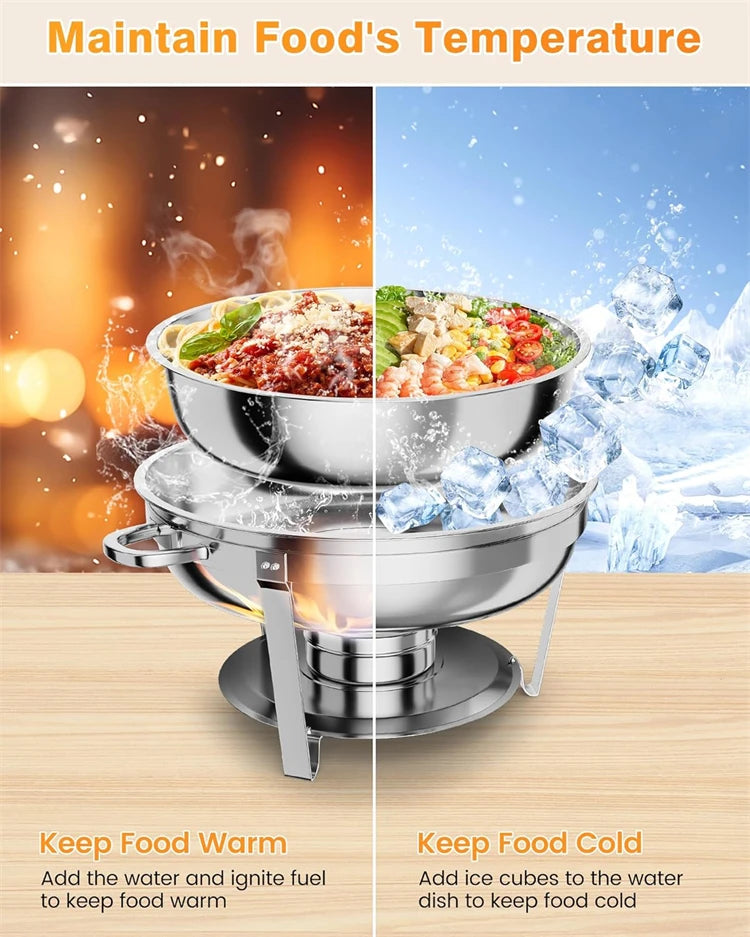Stainless Steel Round Chafing Dish Buffet Set with Lid – 5QT Food Warmer & Buffet Server – Ideal for Parties, Weddings & Catering