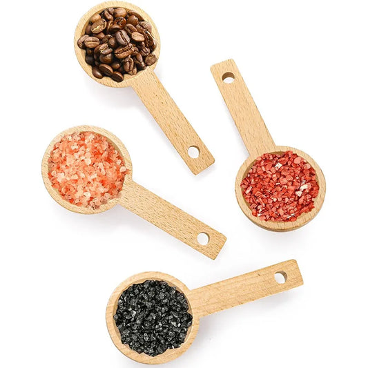 4 Piece Beech Wood Coffee Scoops – Wooden Measuring Spoons for Coffee Beans, Ground Coffee & Tea – Best for Coffee Beans, Ground Coffee & Loose Tea – Available in Small, Medium, Large, XL & XXL