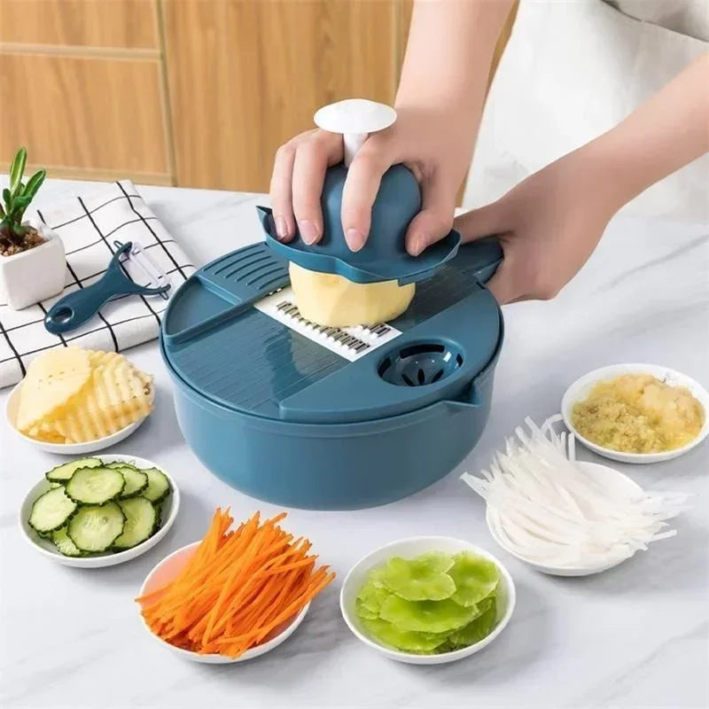 Vegetable Cutter with Drain Basket – Multi-Purpose Potato, Carrot & Cheese Slicer – Perfect for Chopping, Grating & Washing Produce