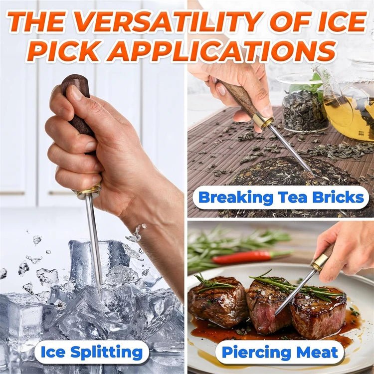 Stainless Steel Ice Pick with Wooden Handle & Cover – Kitchen Ice Breaker – Best for Breaking Block Ice & Large Ice Cubes