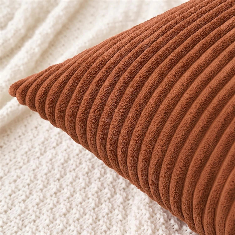 2 Piece Corduroy Striped Throw Pillow Cases 45x45cm – Soft Plush Decorative Cushion Covers – Great for Sofas, Beds & Living Rooms