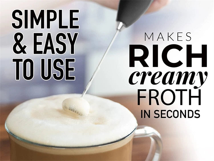 Handheld Electric Milk Frother – Stainless Steel Whisk Foam Maker & Drink Mixer – Great for Cappuccino, Latte, Hot Chocolate & Frappé – Available in White, Red, Black, Light Green & Silver Colours