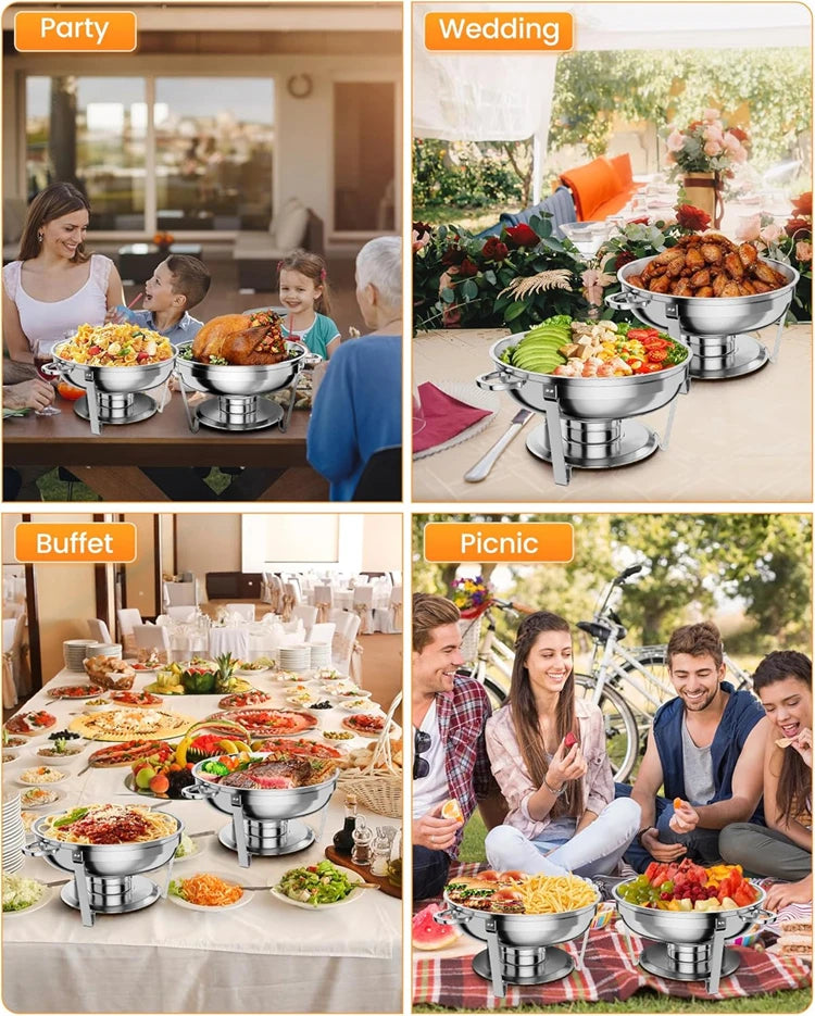 Stainless Steel Round Chafing Dish Buffet Set with Lid – 5QT Food Warmer & Buffet Server – Ideal for Parties, Weddings & Catering