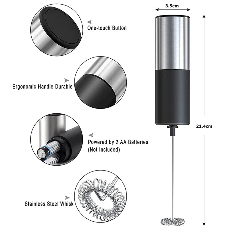 Mini Electric Milk Frother – Portable Handheld Foamer & Drink Mixer – Ideal for Cappuccino, Hot Chocolate & Whisking Eggs – Available in Black and Wood, Black and Silver, Black, Black and Copper & Silver Colours