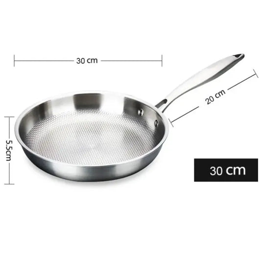 Stainless Steel Frying Pan – Uncoated Non-Stick Skillet for Steak, Sautéing & Stir-Frying, Searing & Daily Cooking on Gas & Induction – Available in 22cm, 28cm, 30cm