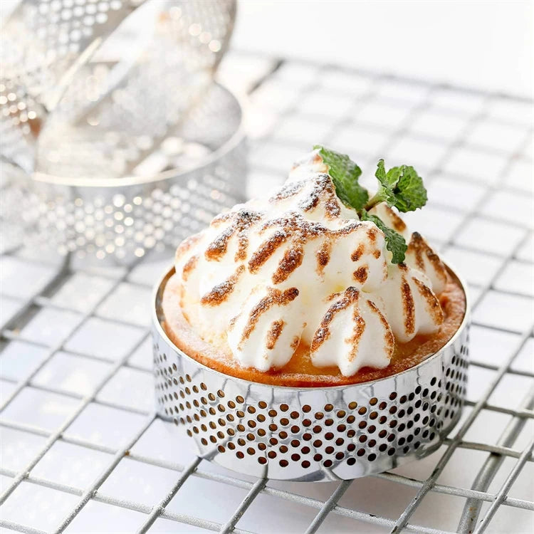 12 Piece Perforated Stainless Steel Tart Rings – Non-Stick Round Cake & Mousse Rings – Ideal for Tarts, Mousse Cakes & Desserts