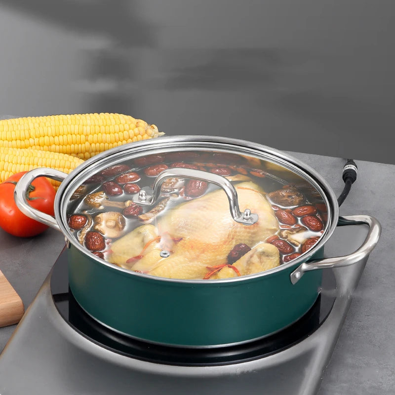28cm Colorful Stock Pot with Glass Lid Premium Stainless Steel Stew Pot Induction Compatible Thick Cooking Pot for Soup Pasta