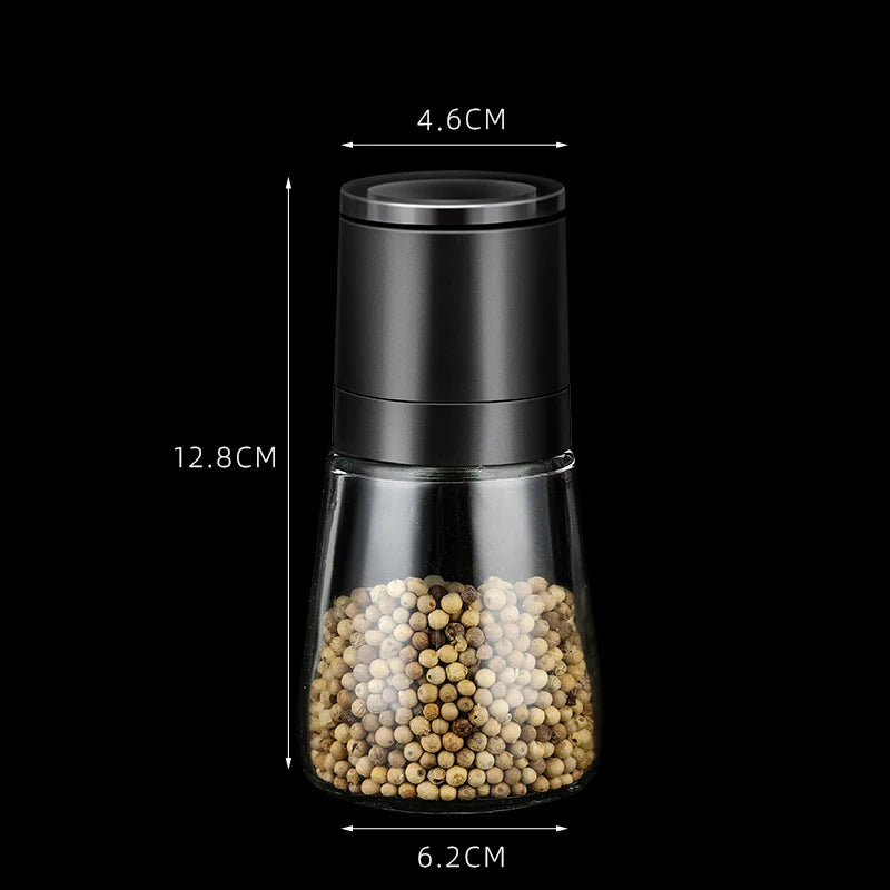 Adjustable Ceramic Salt & Pepper Grinder Set – Manual Glass Pepper Mill & Herb Grinder – Best for Sea Salt, Peppercorns & Dried Herbs Black