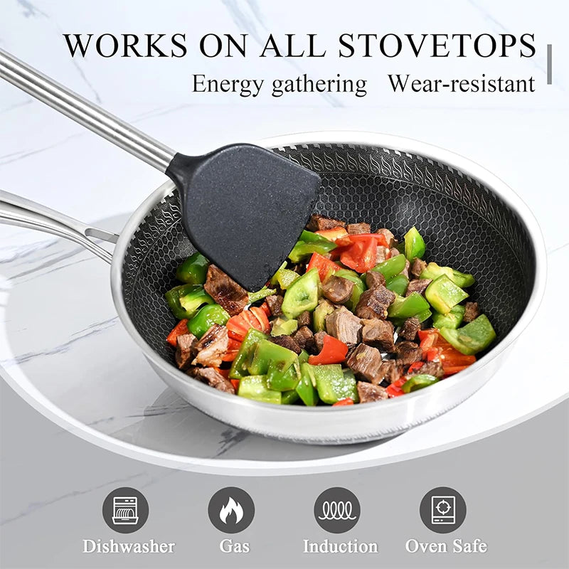 316 Stainless Steel Wok Pan with Glass Lid