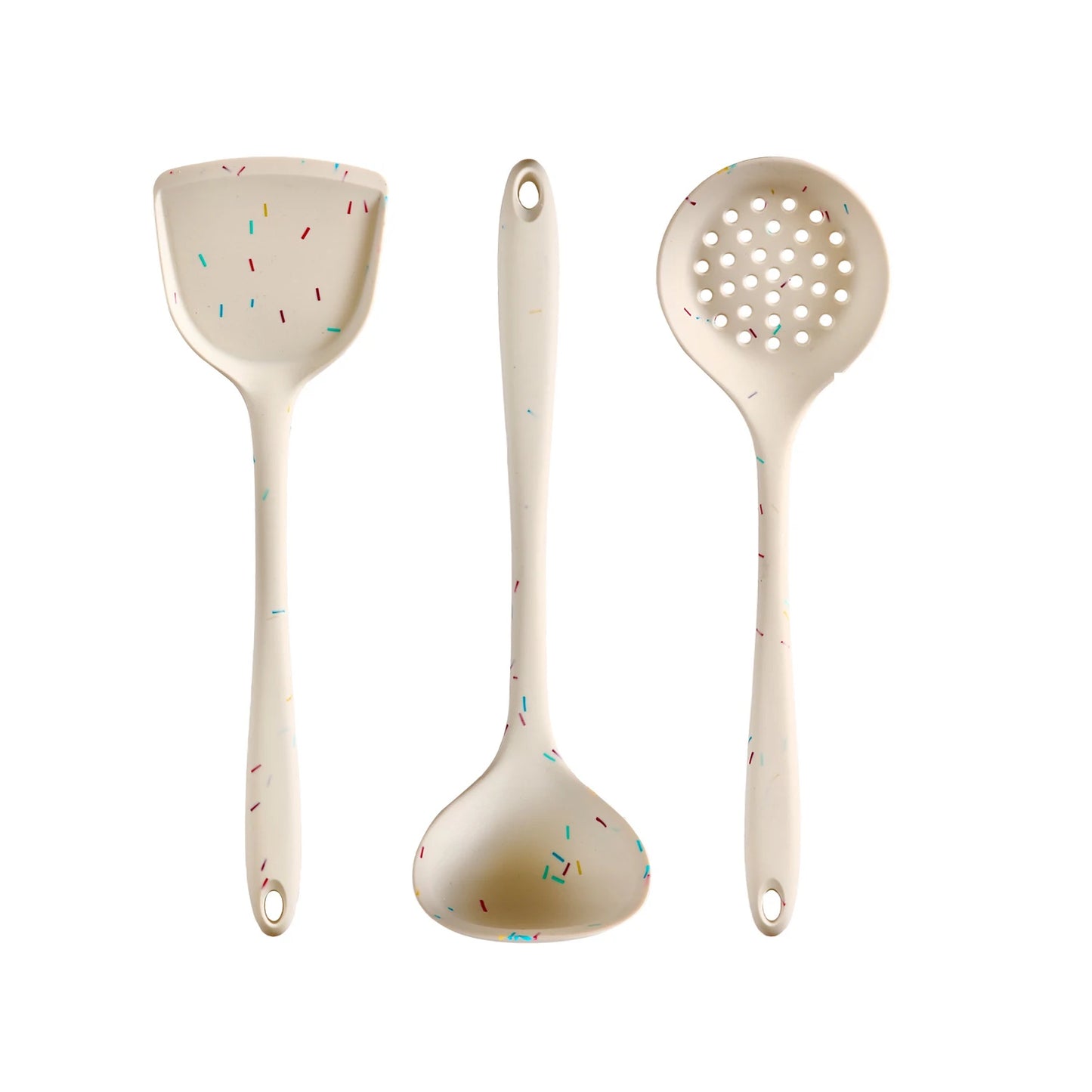 7-Piece Silicone Cooking Utensil Set – Food-Grade Silicone, Long Handle Soup Ladle, Skimmer, Stir Fry Spatula, Slotted Spatula, Spaghetti Server, Rice Spoon, Spoon Spatula, High Temperature Resistant, Great for Cooking and Baking