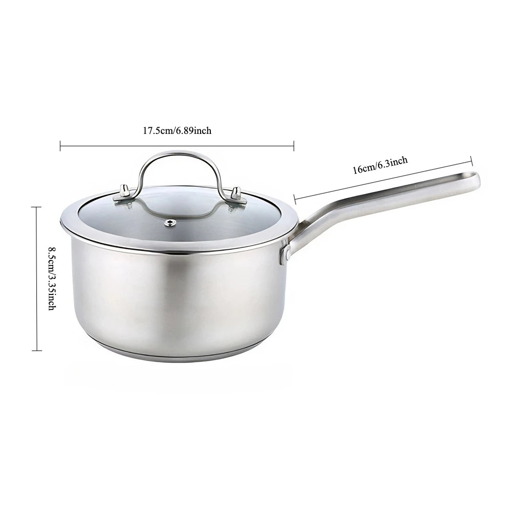 Stainless Steel Saucepan, 16cm/1QT – Induction Compatible with Glass Lid, great for boiling, steaming, and cooking sauces, soups, and small portions.