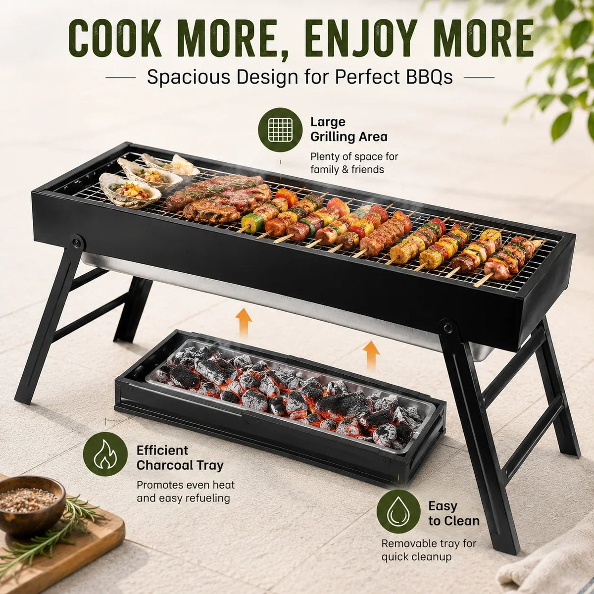Portable Folding Charcoal BBQ Grill – Compact Stainless Steel Camping Barbecue – Perfect for Picnics, Garden & Travel (60 x 22.5 x 32cm)