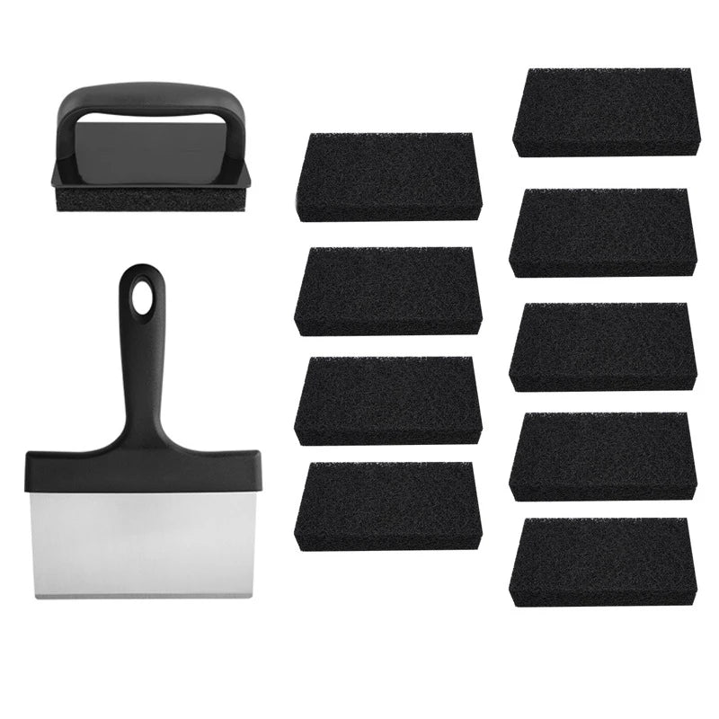 Flat Top Griddle Cleaning Kit – Stainless Steel Griddle Scraper & Scouring Pad Set – Ideal for Cleaning Griddles & BBQ Grill Plates – Available in 1 Piece – Style 1, 1 Piece – Style 2, 1 Piece – Style 3, 7 Pieces & 12 Pieces