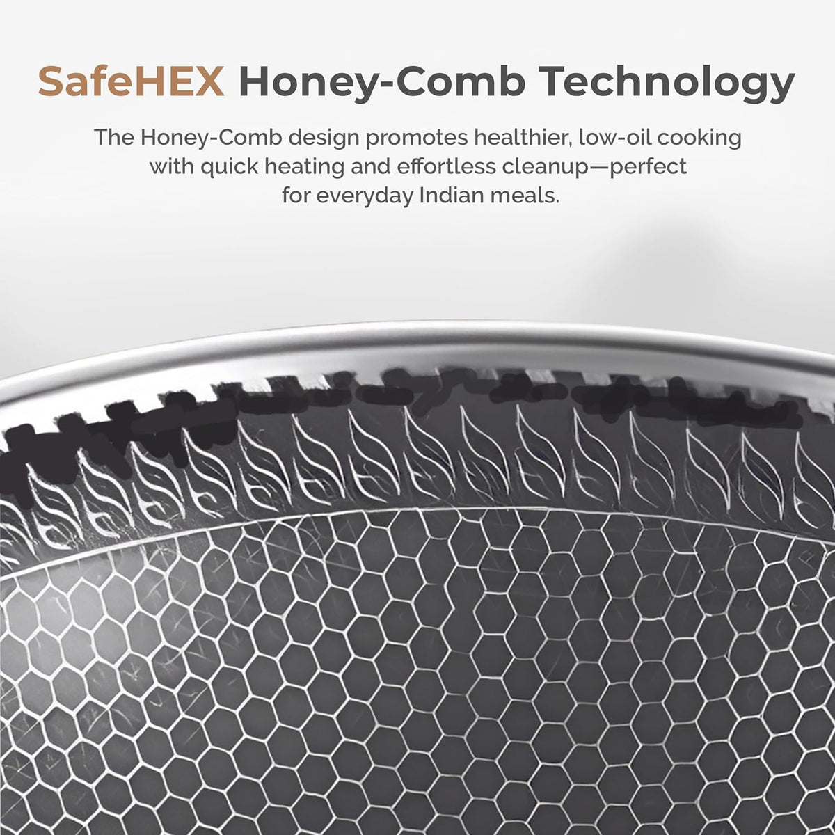 Tri-Ply Stainless Steel Wok Pan, Non-stick Frying Wok, Honeycomb Pattern, Induction Compatible
