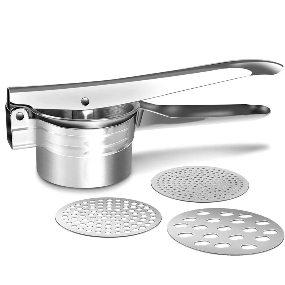 Stainless Steel Potato Ricer with 3 Interchangeable Discs WHITE