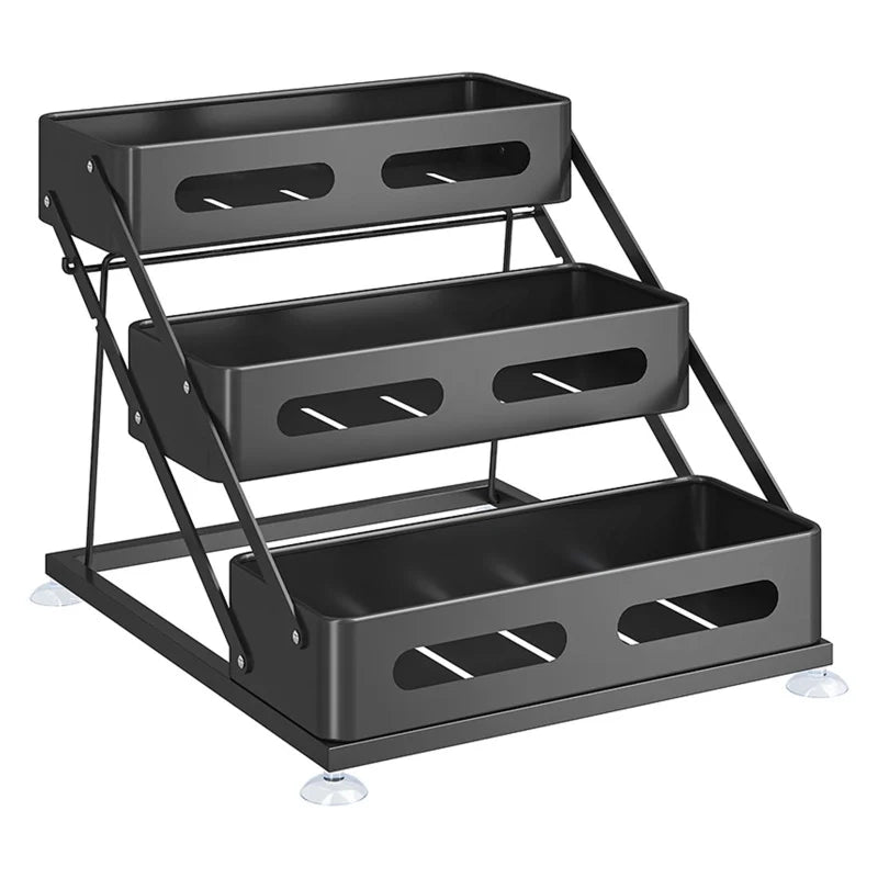 3-Tier Height-Adjustable Pull-Out Kitchen Spice Rack – Countertop Storage Organiser for Spice Bottles, Oils & Jars, Foldable & Rust-Resistant, Available in Black & White