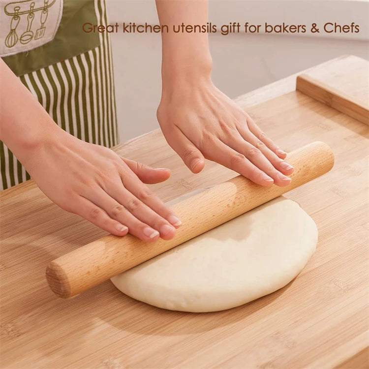 40cm Natural Beech Wood Rolling Pin – Dough Roller for Pastry, Pasta & Pizza – Best for Baking, Dumplings & Homemade Bread