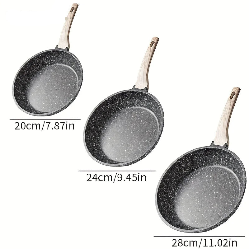 3-Piece Ceramic Non-Stick Frying Pan Set – Includes 20cm, 24cm & 28cm Pans with Heat-Resistant Handles – Ideal for Steak, Eggs, Pancakes, Crêpes, Searing, Sautéing & Daily Cooking – Compatible with All Cooktops Including Induction