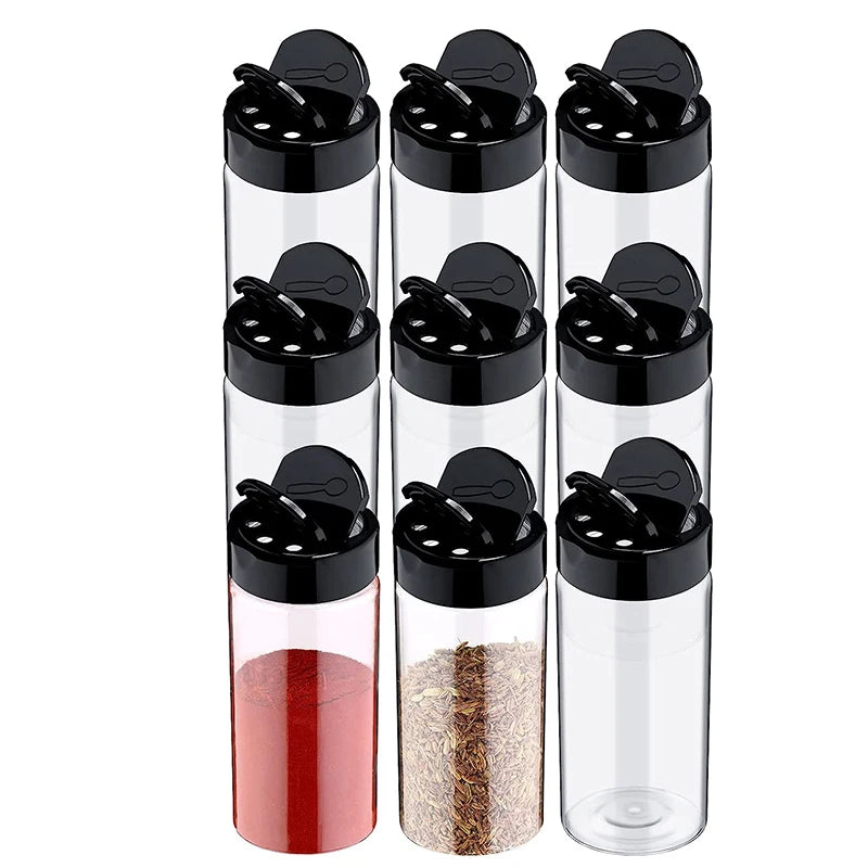 Clear Plastic Spice Jars with Shaker Lids – Seasoning Containers for Spice Powders & Herbs – Ideal for Organising Kitchen Cupboards – Available in 6 Pieces, 9 Pieces, 12 Pieces & 15 Pieces