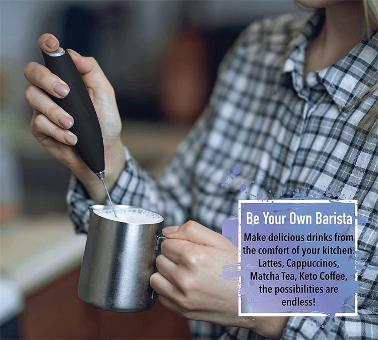 Handheld Electric Milk Frother – Stainless Steel Whisk Foam Maker & Drink Mixer – Great for Cappuccino, Latte, Hot Chocolate & Frappé – Available in White, Red, Black, Light Green & Silver Colours