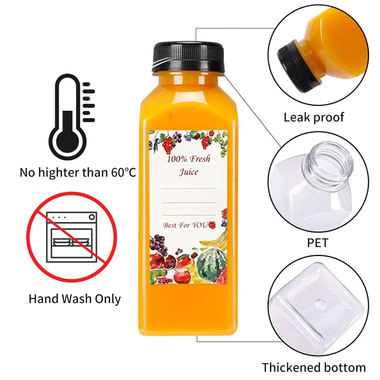 500ml Reusable PET Juice Bottles with Caps – BPA-Free Clear Drinks Containers – Perfect for Juicing, Smoothies, Milk & Cold Drinks – Available in Green, Blue & Black Colours