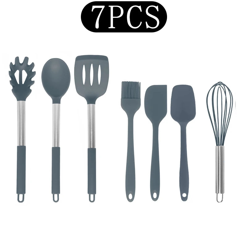 Silicone Kitchen Utensils Set with Stainless Steel Handles – Non-Stick, Heat-Resistant Cooking  Kitchen Utensils for Everyday Cooking & Baking, Available in 4 Colours & Multiple Set Sizes