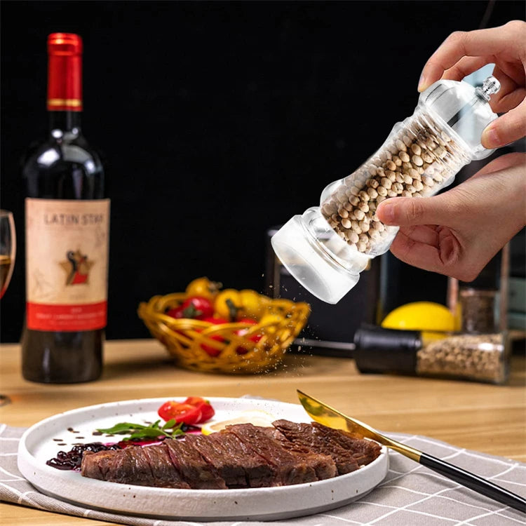 Clear Acrylic Salt & Pepper Grinder Mill with Adjustable Ceramic Coarseness – Refillable Sea Salt & Pepper Mill – Great for Sea Salt & Peppercorns – Available in 4, 5, 6 & 8 Inch