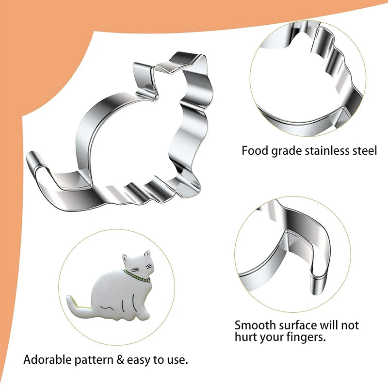 9 Piece Stainless Steel Cat Cookie Cutter Set – Cute Cat Biscuit & Fondant Cutters – Ideal for Baking & Cake Decorating