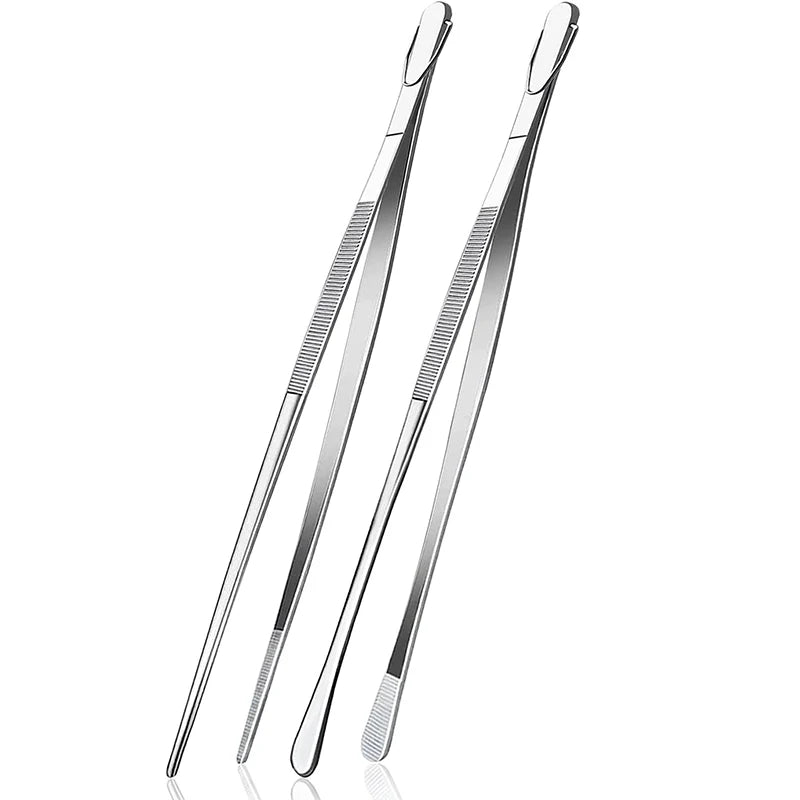 Stainless Steel BBQ Cooking Tweezers Silver