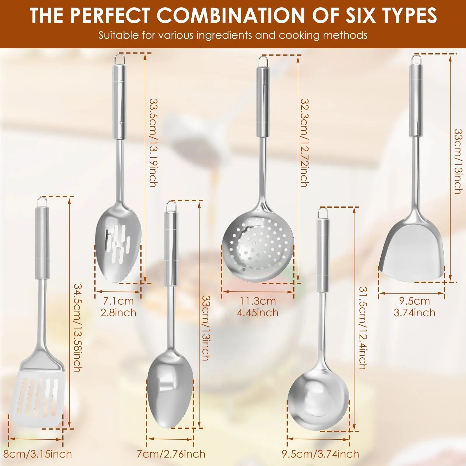 6-Piece Stainless Steel Cooking Utensils Set, Heat Resistant and Versatile C for Chef