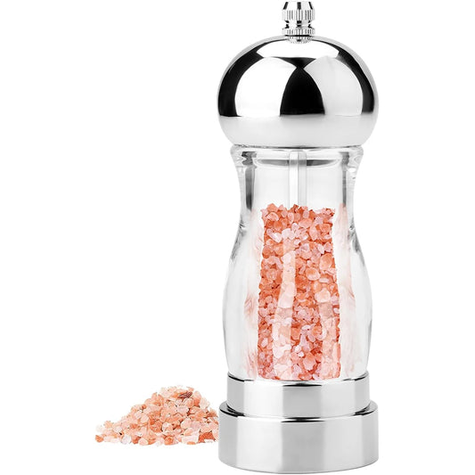 6 Inch Acrylic Salt & Pepper Mill – Manual Salt & Pepper Grinder with Adjustable Ceramic Coarseness – Refillable Peppercorn Grinder – Great for Sea Salt & Peppercorns for the Kitchen & Dining Table