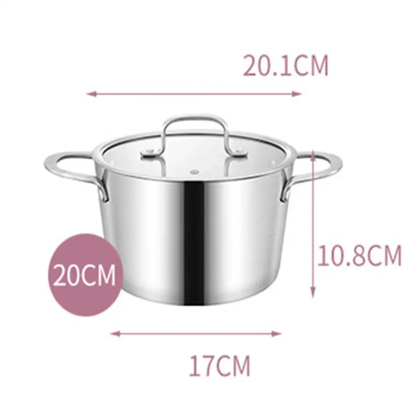 304 Stainless Steel Saucepan with Stainless Steel Lid & Stock Pot with Glass Lid, Compatible with Gas & Electric Hobs, Multi-Size Cookware Available in 16cm, 18cm, 20cm, 22cm & 24cm for Everyday Cooking