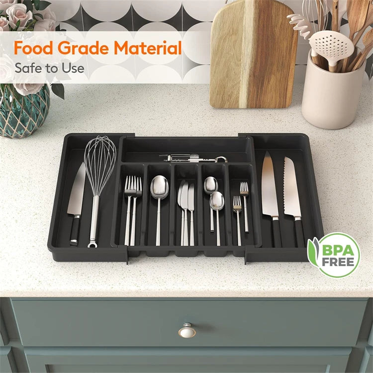 Expandable Cutlery & Utensil Drawer Organiser Tray – Adjustable Flatware Holder – Perfect for Kitchen Drawers – Available in Black, White & Grey Colours