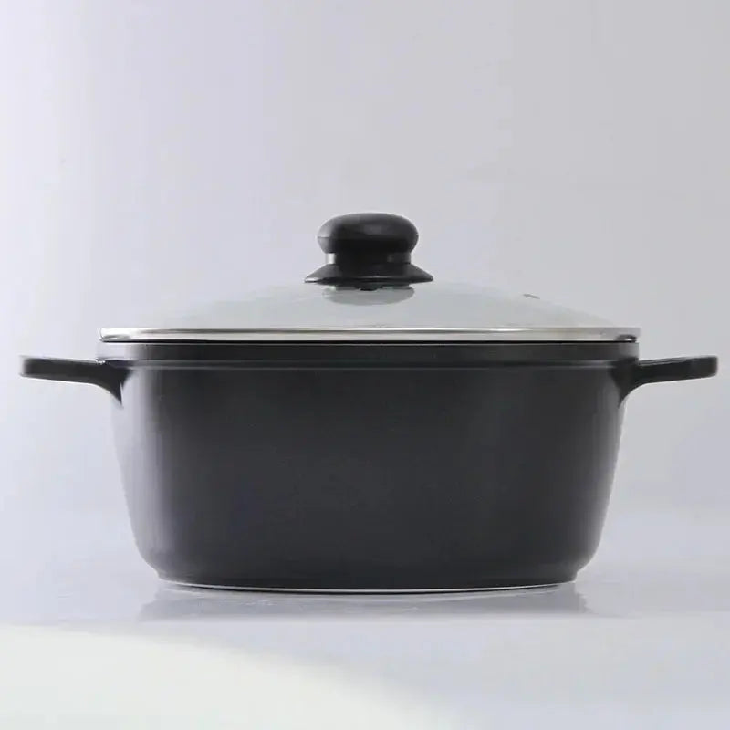Multi-Function Aluminium Non-Stick Double-Bottom Stock Pot / Soup Pot with Glass Lid – Ideal for Preparing Soups, Stocks, Stews, Boiling, Simmering, Curries & Daily Cooking – Compatible with Induction & Gas Stoves