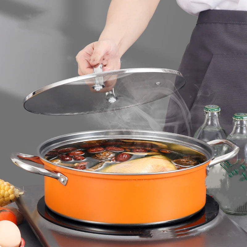 28cm Colorful Stock Pot with Glass Lid Premium Stainless Steel Stew Pot Induction Compatible Thick Cooking Pot for Soup Pasta