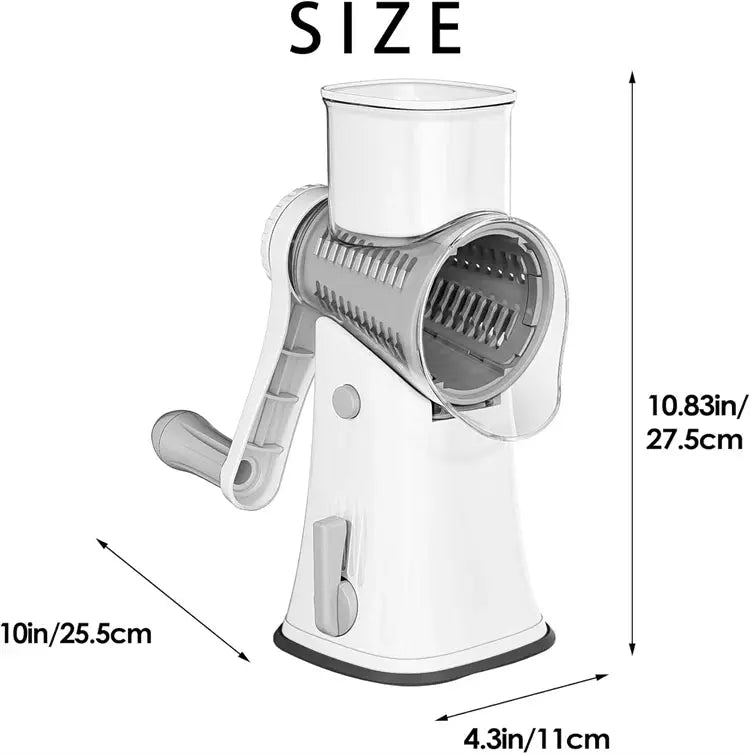 5-in-1 Rotary Cheese and Vegetable Grater with Handle and Suction Base – Multifunctional Interchangeable Rotating Drum Blades for Slicing, Shredding, and Grinding.(Available in Green, White, and Black Colours)