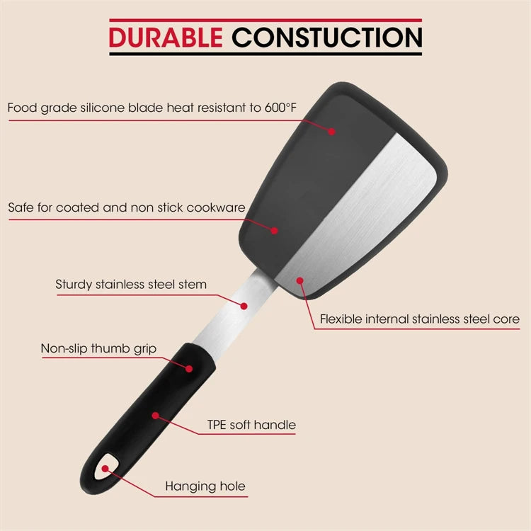 Silicone Flexible Turner Spatula Set – Heat Resistant Non-Stick Kitchen Spatulas with Stainless Steel Core – Best for Flipping & Serving