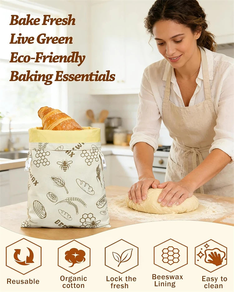 Reusable Beeswax Bread Bag – Linen & Cotton Sourdough Storage Bag – Ideal for Keeping Homemade Bread Fresh