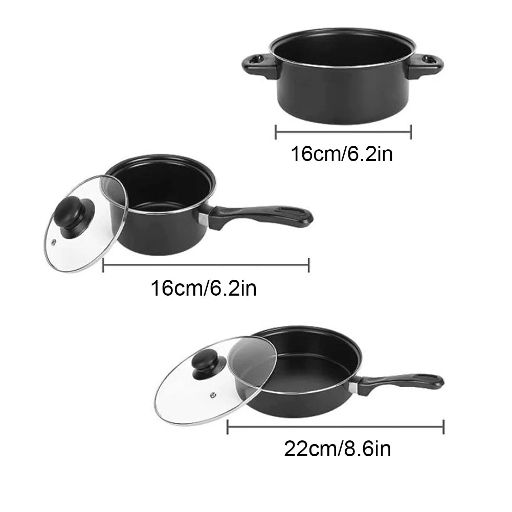 12 Piece Maifan Stone Non-Stick Cookware Set – Stackable Deep Frying Pan, Milk Pot & Cooking Pot with Lids – Best for Quick Breakfasts & Family Dinners – Available in Black, Blue & Pink Colours