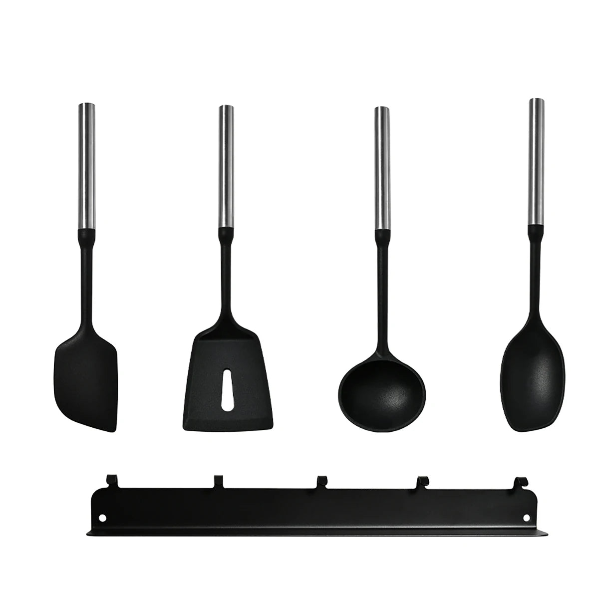 Stainless Steel Handle Silicone Kitchen Utensil Set – Cooking Utensils for Non-Stick Cookware – Spatula, Ladle, Turner & More – Available in Multiple Sets (5 Pieces / 6 Pieces)