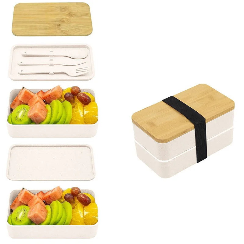 1200ml Stackable Bento Lunch Box with Utensils – Leak Resistant Meal Prep Compartment Container – Perfect for Work, School & Travel