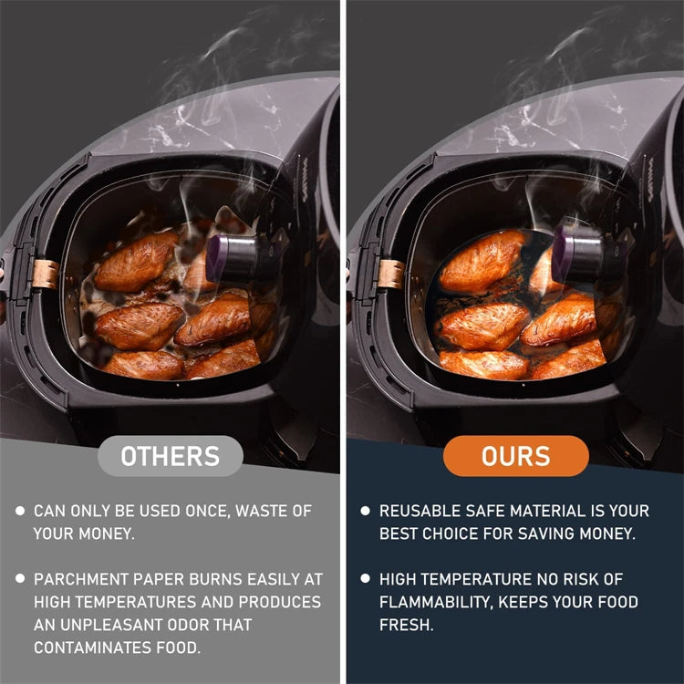 3 Piece Reusable Silicone Air Fryer Liners – 8.5 Inch Square Non-Stick Air Fryer Mats – Perfect for Air Frying & Steaming