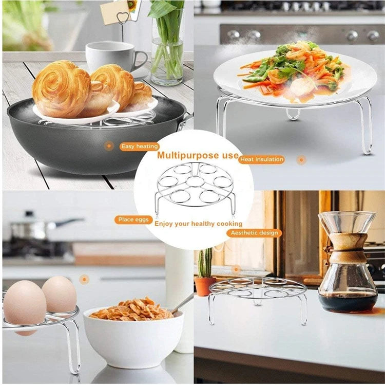 Stainless Steel Egg Steamer Rack Trivet – Pressure Cooker Steaming Holder for Eggs – Great for Boiled Eggs & Steaming Vegetables – Available in Short & Tall