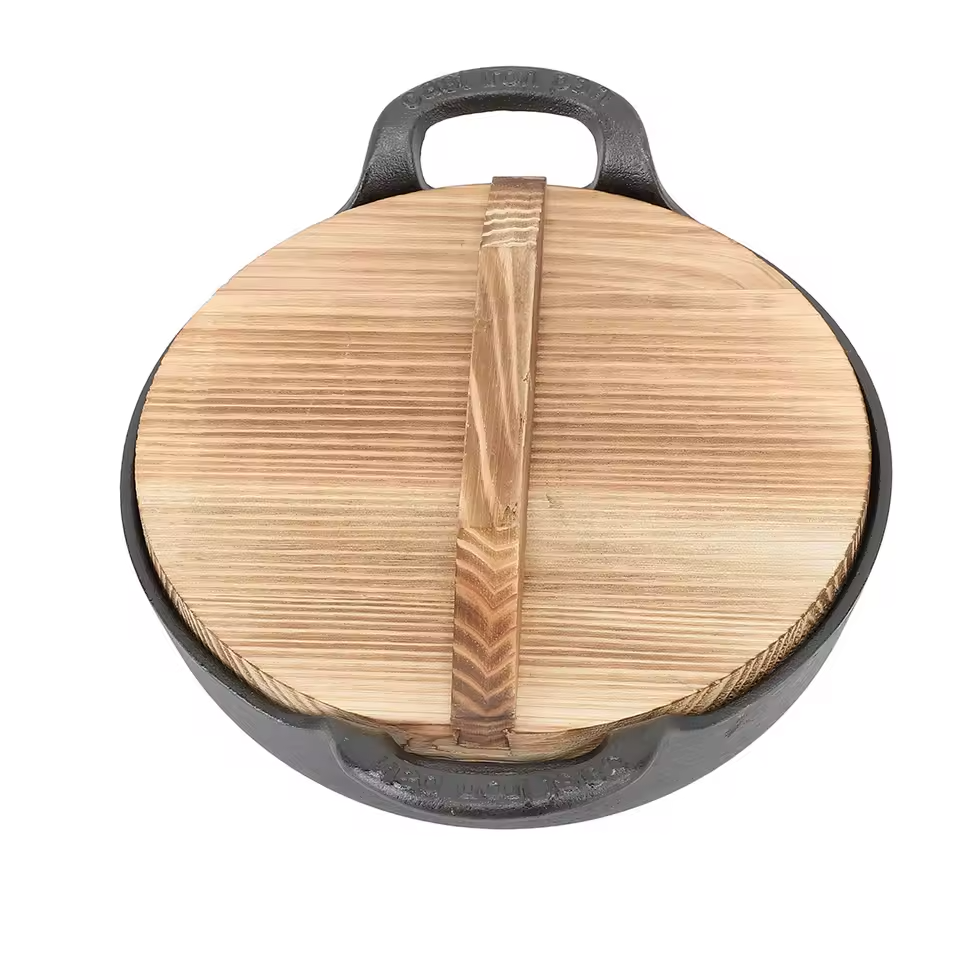 Pre-Seasoned Cast Iron Pan – Double-Handle Old-Fashioned Multifunctional Cooking Pot for Stews, Soups & Stir Fry (Available in 20cm, 25cm, 30cm with Lid Options: Wooden, Glass, or No Lid)